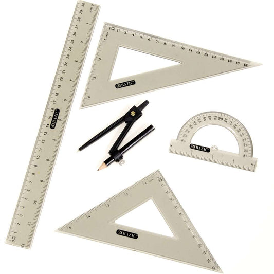 BAZIC 4 PIECE GEOMETRY RULER COMBINATION SETS W/ COMPASS (332)