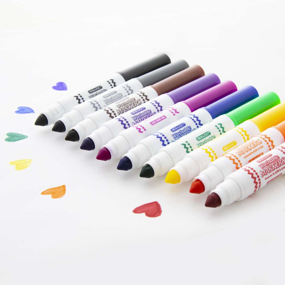 BAZIC WASHABLE MARKERS 10 MARKERS 20 COLOURS