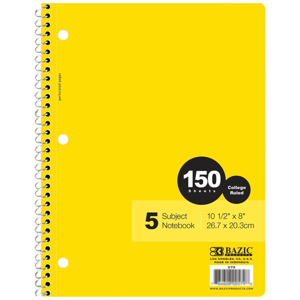 BAZIC 5 SUBJECT NOTEBOOK 10.5" * 8" COLLEGE RULED