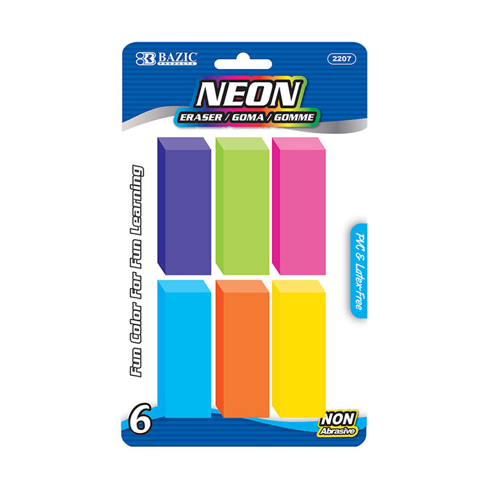 ERASER BEVEL NEON (6/PACK)