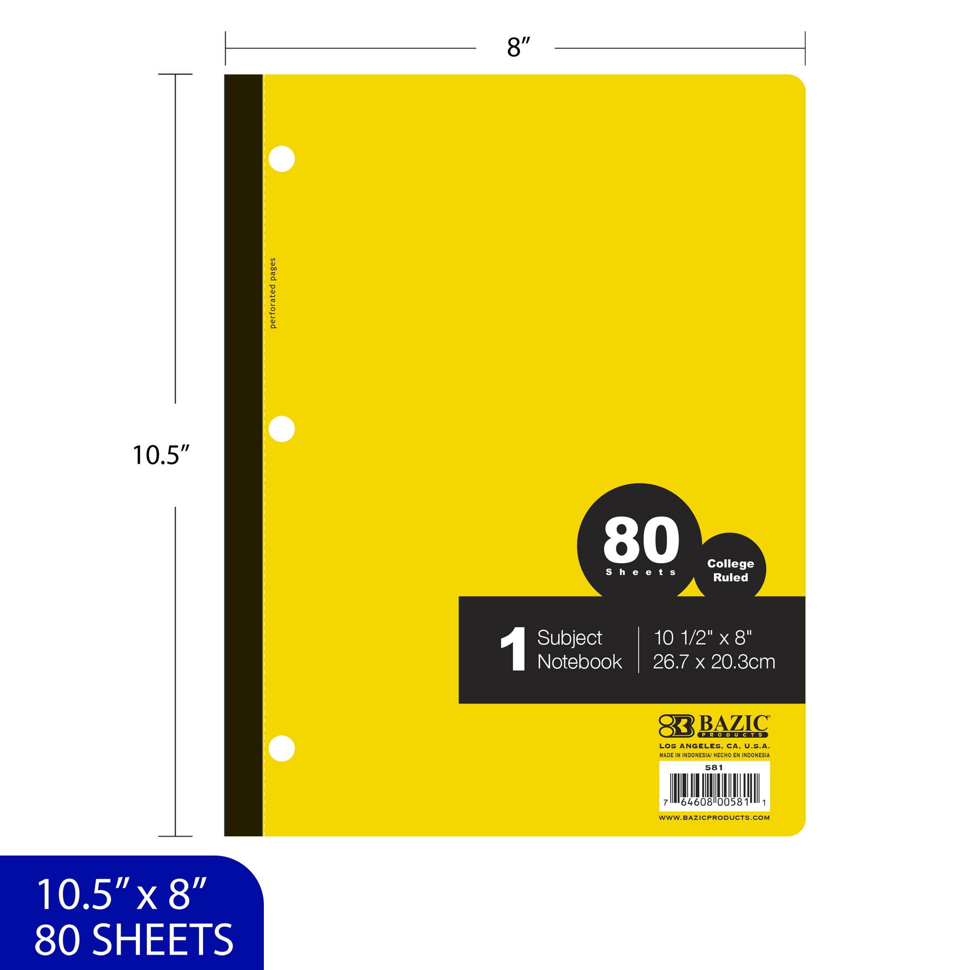 BAZIC 1 SUBJECT NOTEBOOK 10.5" * 8" COLLEGE RULED