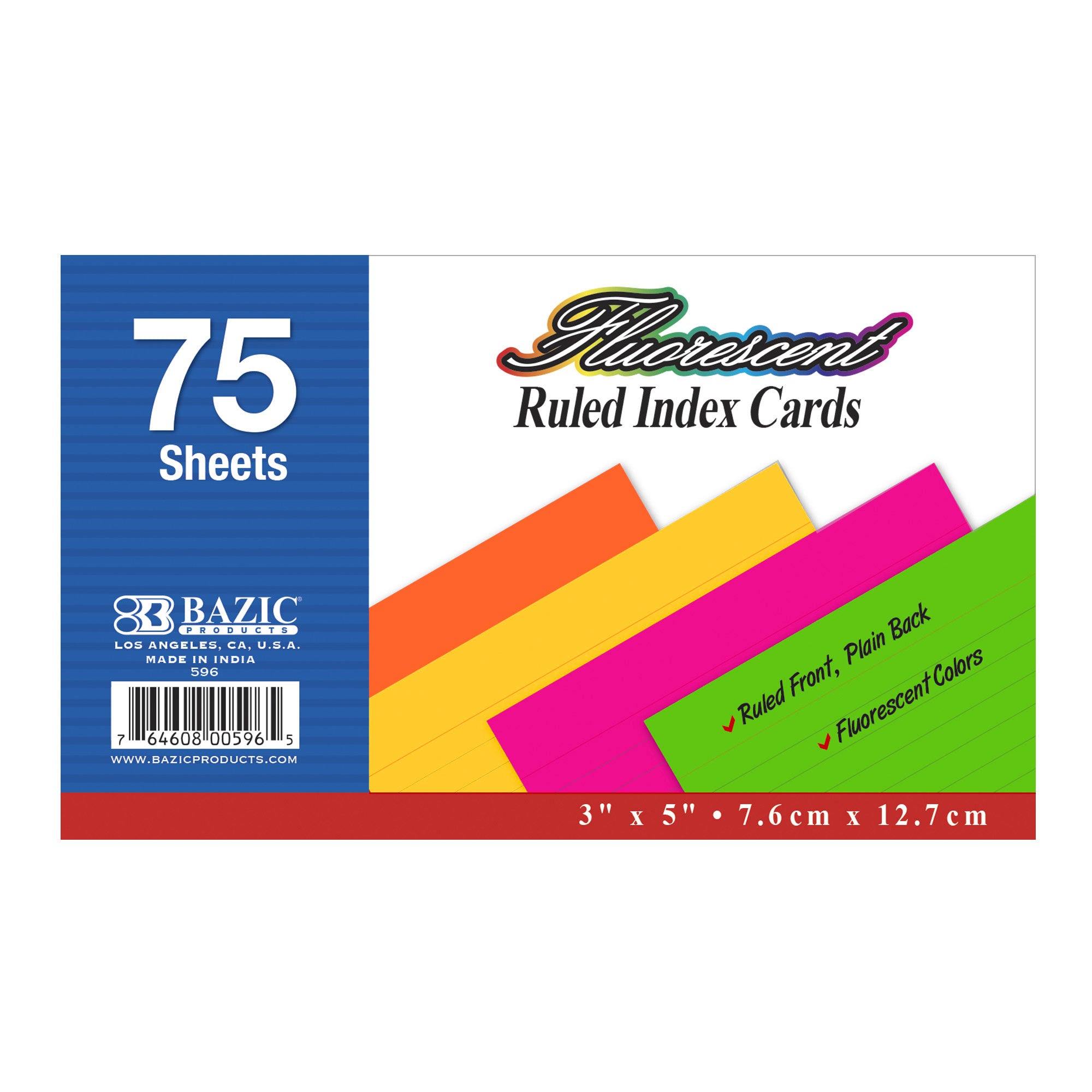 BAZIC 75 SHEETS INDEX CARD 3X5 COLOURED