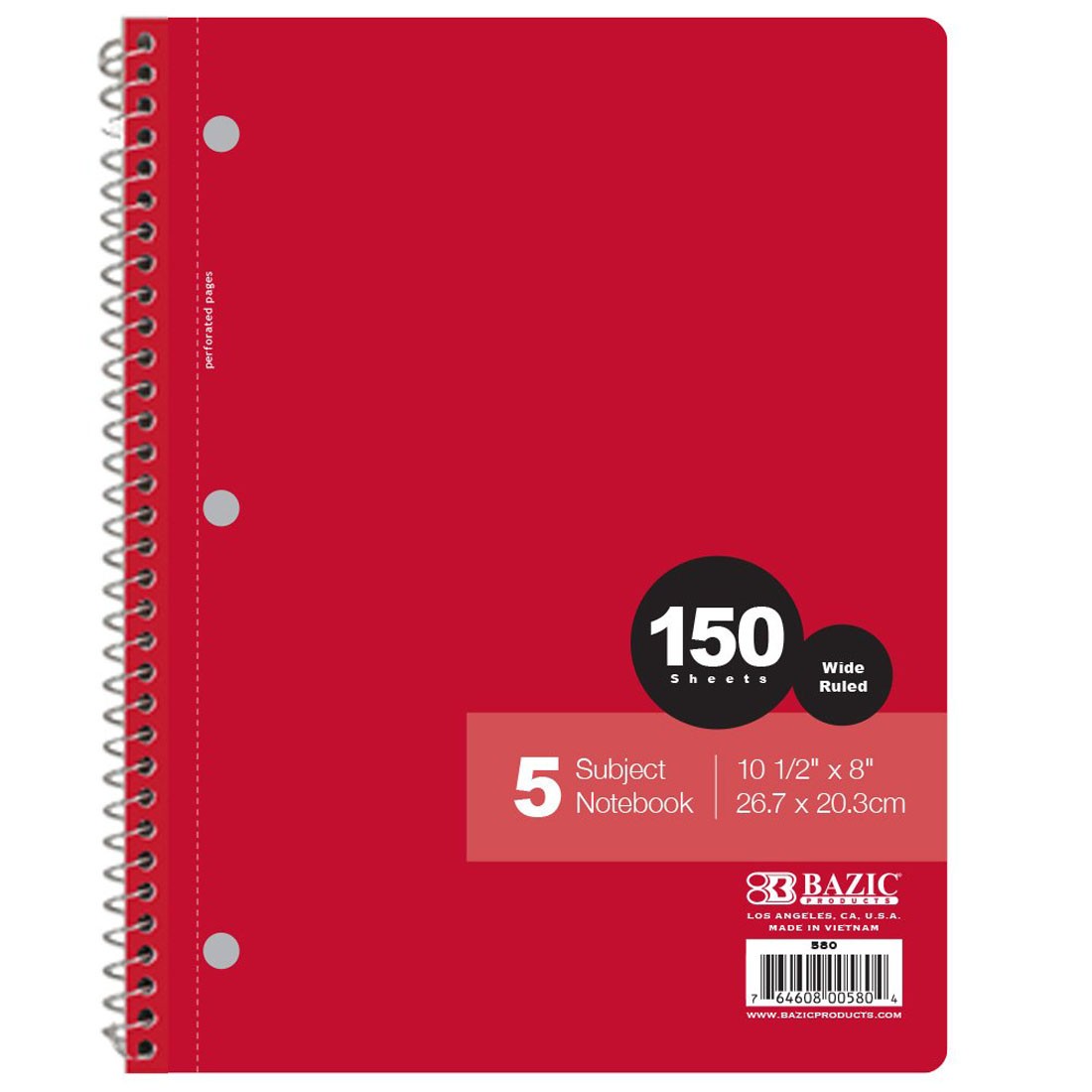 BAZIC 5 SUBJECT NOTEBOOK 10.5" * 8" WIDE RULED