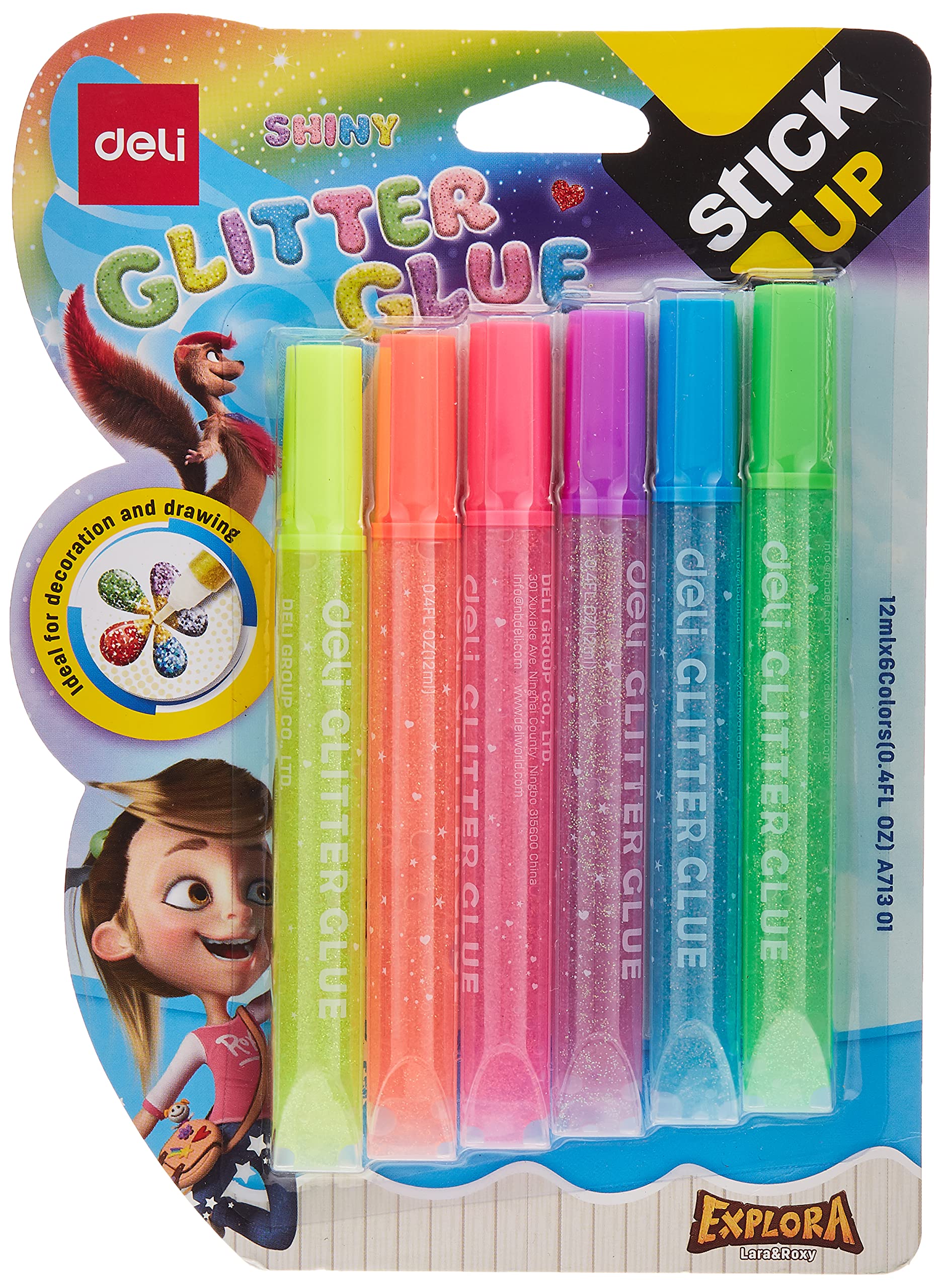 DELI LIQUID GLITTER GLUE 6PK SHINY