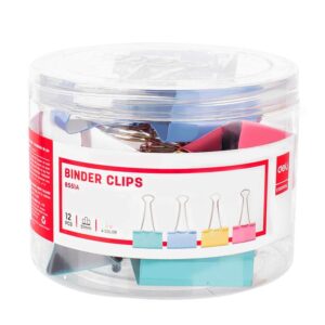 DELI BINDER CLIPS 51MM (COLOURED) - 12 PK