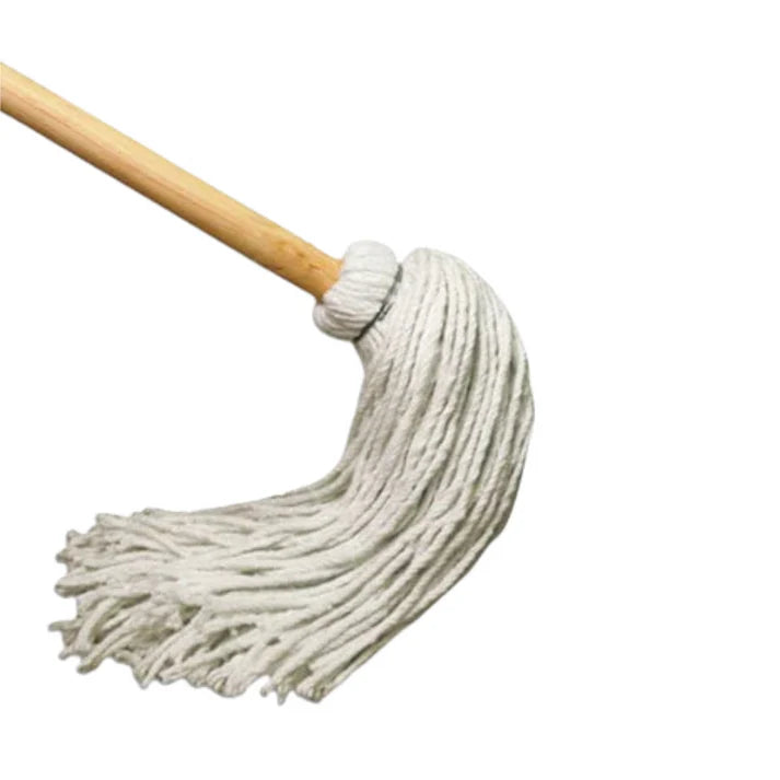 WHITE MOP W/WOODEN STICK 18"