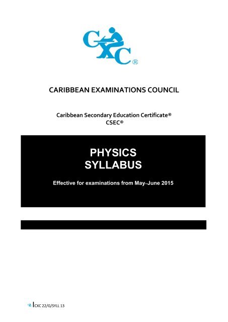 PHYSICS CSEC SYLLABUS MAY–JUNE 2015