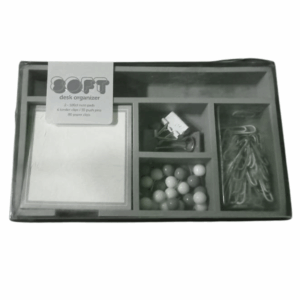 SOFT DESK ORGANIZER 2-100CT NOTE PADS/6 BINDER CLIPS/35 PUSH PINS/80 PAPER CLIPS